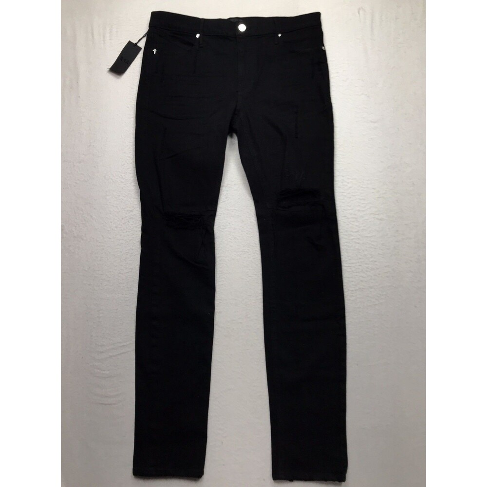 NWT RTA Clayton Jean Men 34x34 Black Mid Rise Pintuck Skinny Rip Distressed USA